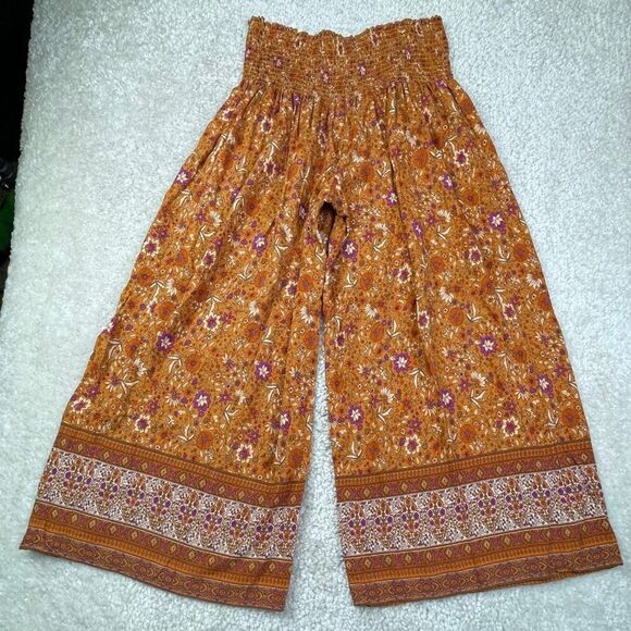 Natural Life Make A Move Palazzo Wide Leg Pants Camel Brown Purple Floral - Picture 3 of 10